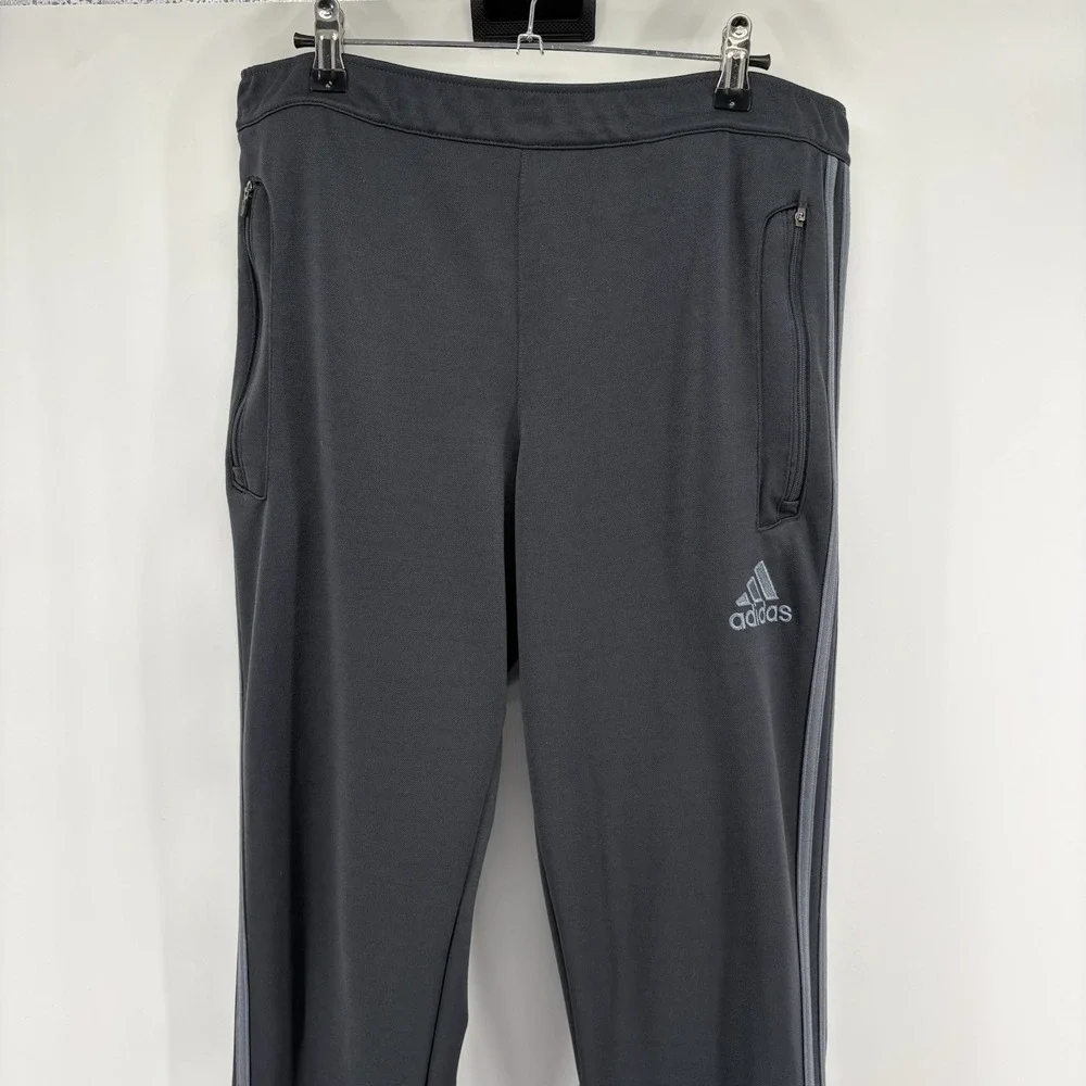 Adidas Climacool Men's Track Pants Med Black‎ Gray Stripes Zip Leg Pockets Logo